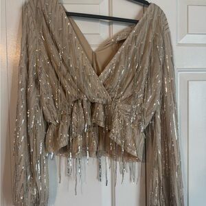 Elegant Sequin Embellished Tan Top